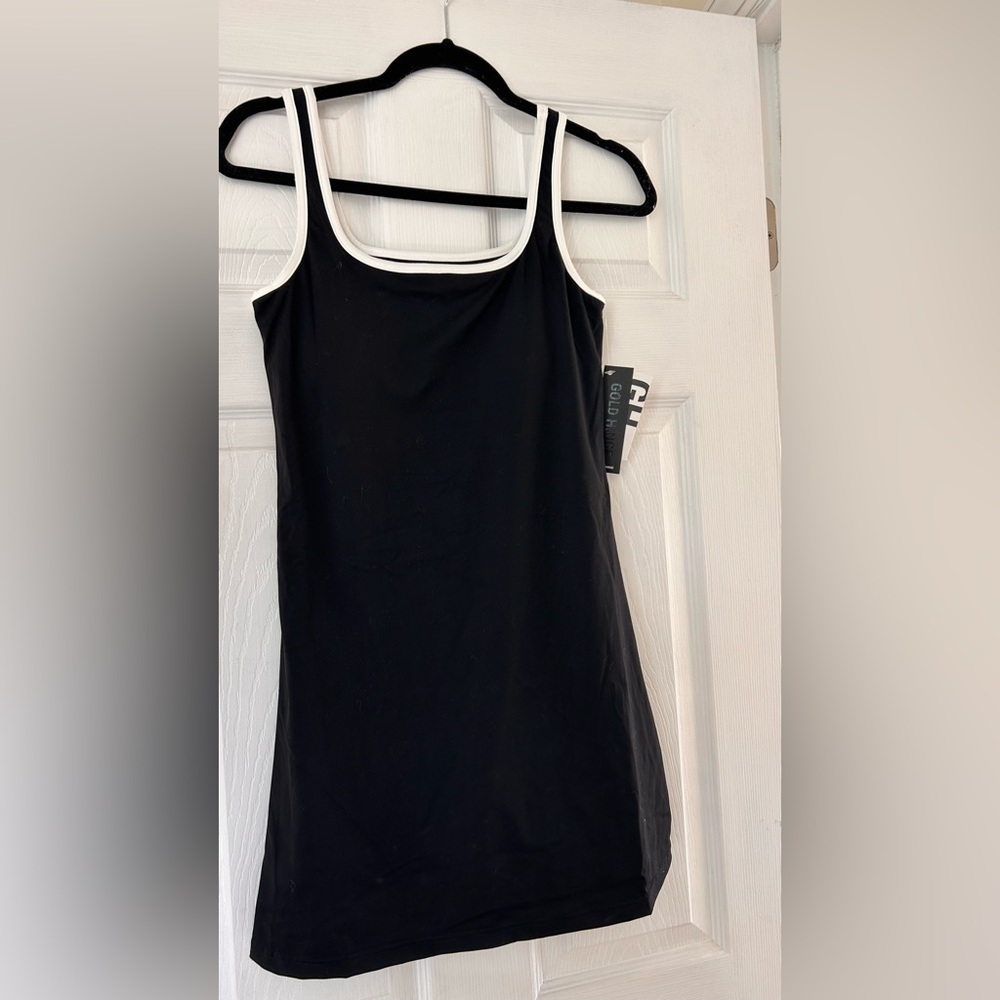 Gold Hinge Chic Black Athletic Dress with White Trim